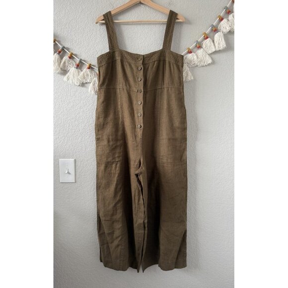Wrap London 100% Linen Button Up Wide Leg Sleeveless Jumpsuit Green Coastal 6 - Picture 1 of 10